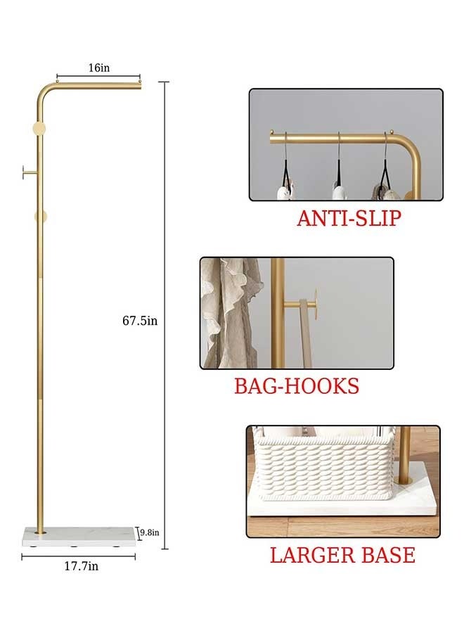 رَوَائِد رف ملابس ذهبي مستقل من المعدن مزود بعامود و3 خطافات – تصميم عصري مع قاعدة من الرخام – على شكل حرف L – مناسب للمداخل وغرف النوم والمعيشة والمكاتب - Image 5