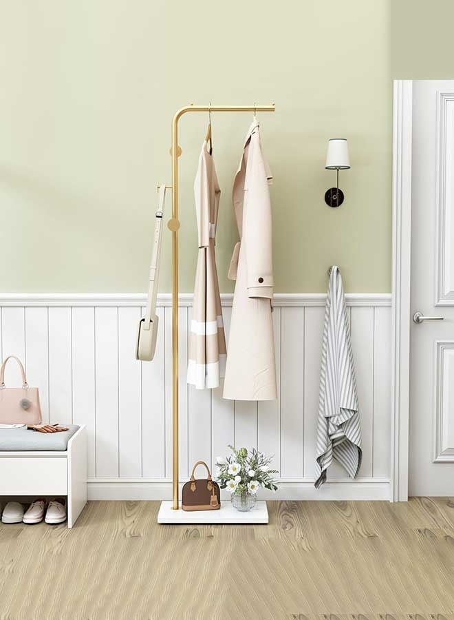 رَوَائِد رف ملابس ذهبي مستقل من المعدن مزود بعامود و3 خطافات – تصميم عصري مع قاعدة من الرخام – على شكل حرف L – مناسب للمداخل وغرف النوم والمعيشة والمكاتب - Image 4