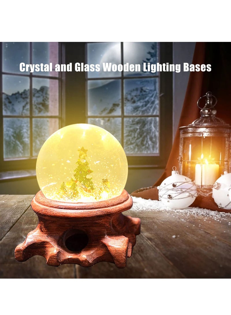 SYOSI قاعدة مصباح LED، 2 قطع حامل عرض خشب صلب، قاعدة عرض منحوتة من جذور الماهوجني الفارغة، قاعدة عرض مصباح LED، قاعدة إضاءة خشبية للفن بلور الكريستال ثلاثي الأبعاد، ضوء دافئ - Image 2