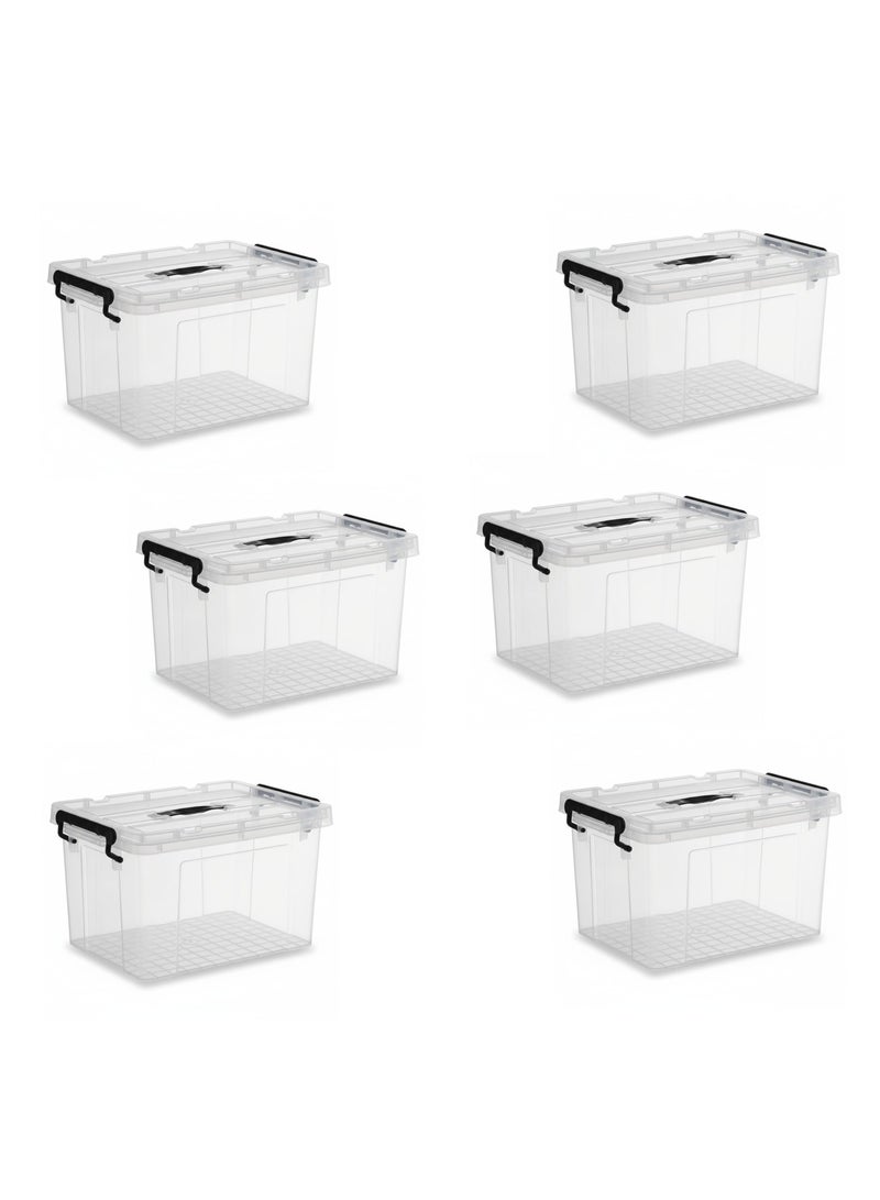 Houzi 16 L x 6 Storage Box with Lockable Lid and Wheel Clean Plastic Organizer Transparent Box Storing Toys Clothes Tools Office Documents Medicine - Image 1