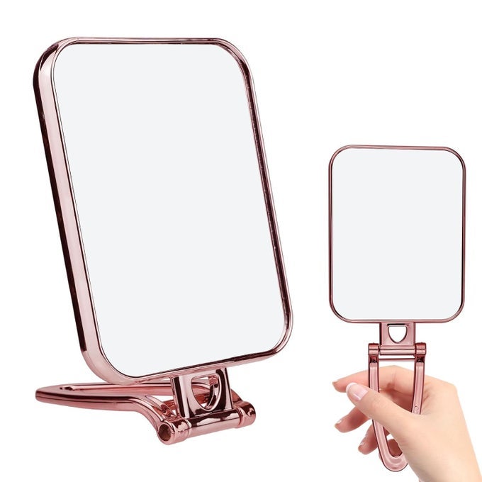 MAKEUP MIRROR DESKTOP FOLDING HANDLE FEMALE VANITY DORMITORY DOUBLESIDED SMALL WALL MIRROR HANGING MAKEUP MIRROR MIRROR ROSE GOLD RECTANGULAR
