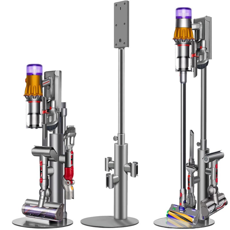 Lasvea Lasvea HeightAdjustable Vacuum Stand for Dyson V15 V12V11 V10V8V7  Aluminum Tube Vacuum Rack Organizer 79 Lbs Steel Base 3 Clips for Up to 9 Attachments StorageBuiltin Cable Slot