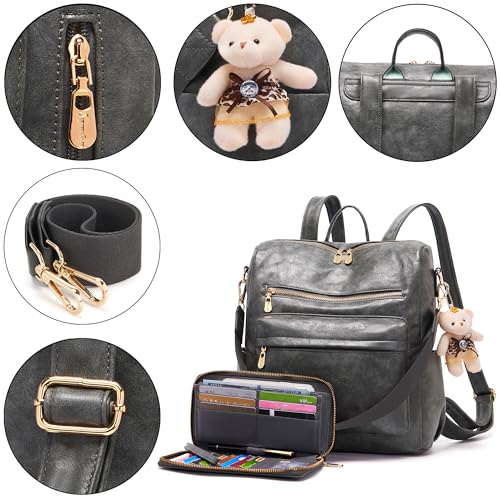 Soperwillton Women Backpack Purse Multipurpose Design Handbags Shoulder Bag PU Leather Travel bag Backpack Set 2pcs - Image 4