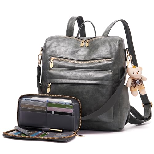 Soperwillton Women Backpack Purse Multipurpose Design Handbags Shoulder Bag PU Leather Travel bag Backpack Set 2pcs - Image 1