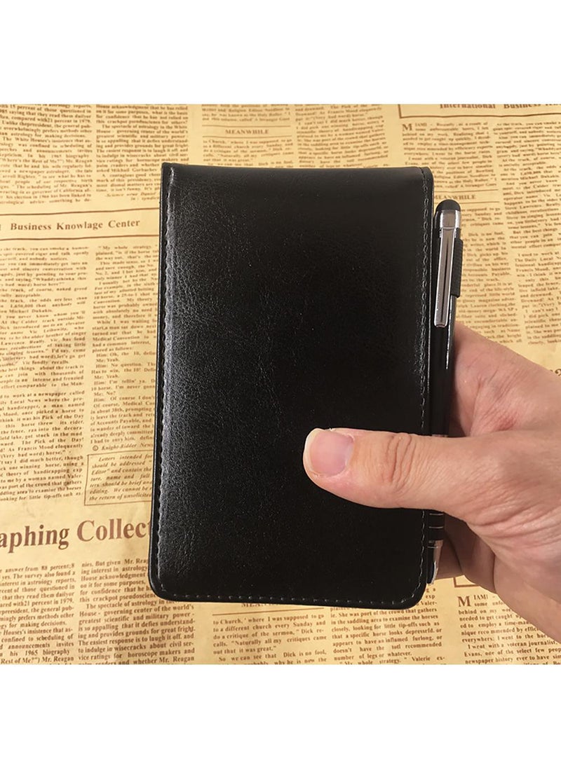 Pocket Notepad Set with Pen and Refills - 5 Small Notepads, 3x5 Inches, 50 Lined Pages per Pad - Perfect for Offices, Schools, and Restaurants（Black）