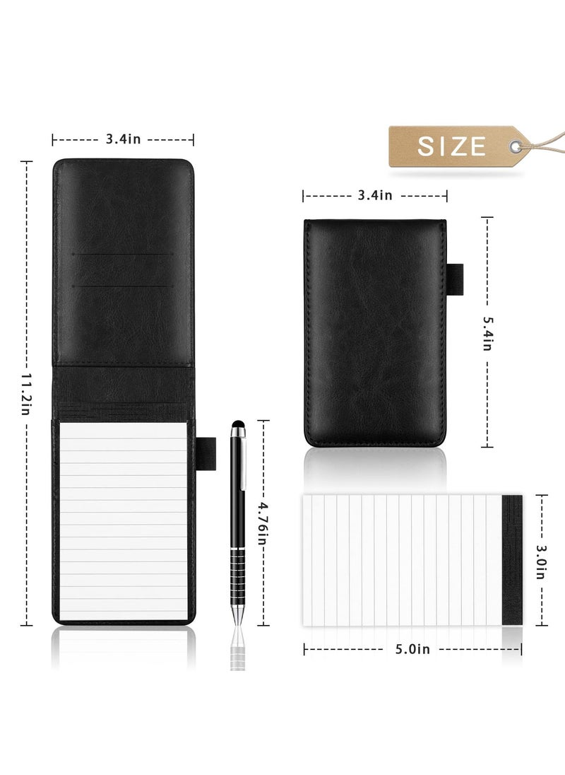 Pocket Notepad Set with Pen and Refills - 5 Small Notepads, 3x5 Inches, 50 Lined Pages per Pad - Perfect for Offices, Schools, and Restaurants（Black）