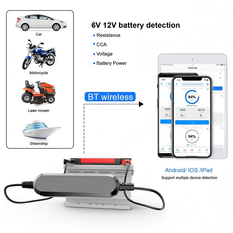 KONNWEI BK100 6V 12V Car BT Battery Tester Battery Load Tester Internal Resistance Tester Analyzer for Car Motorcycle Lawn Mower Steamship - Image 5