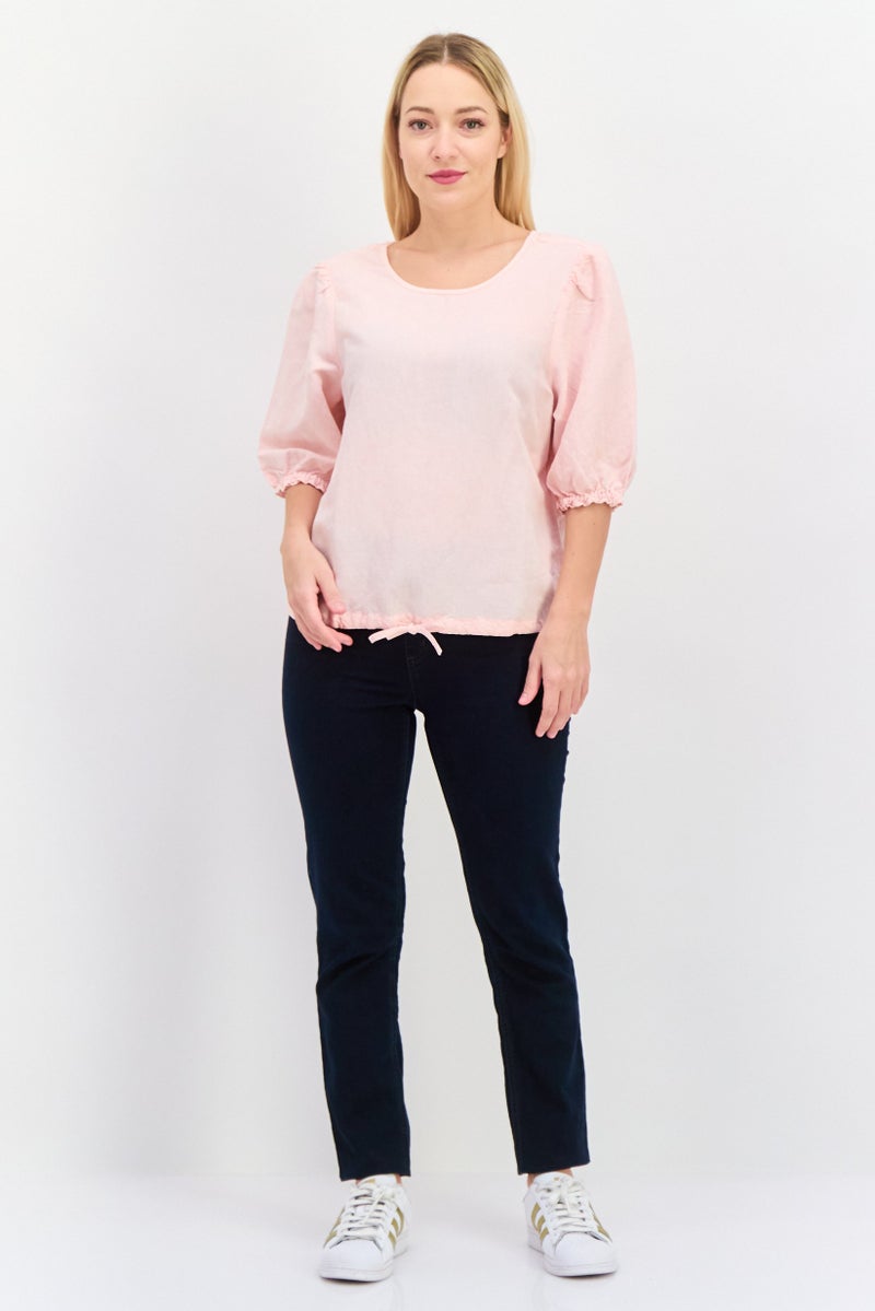 Wrangler Women Round Neck Cap Sleeves Solid Top, Light Pink - Image 4