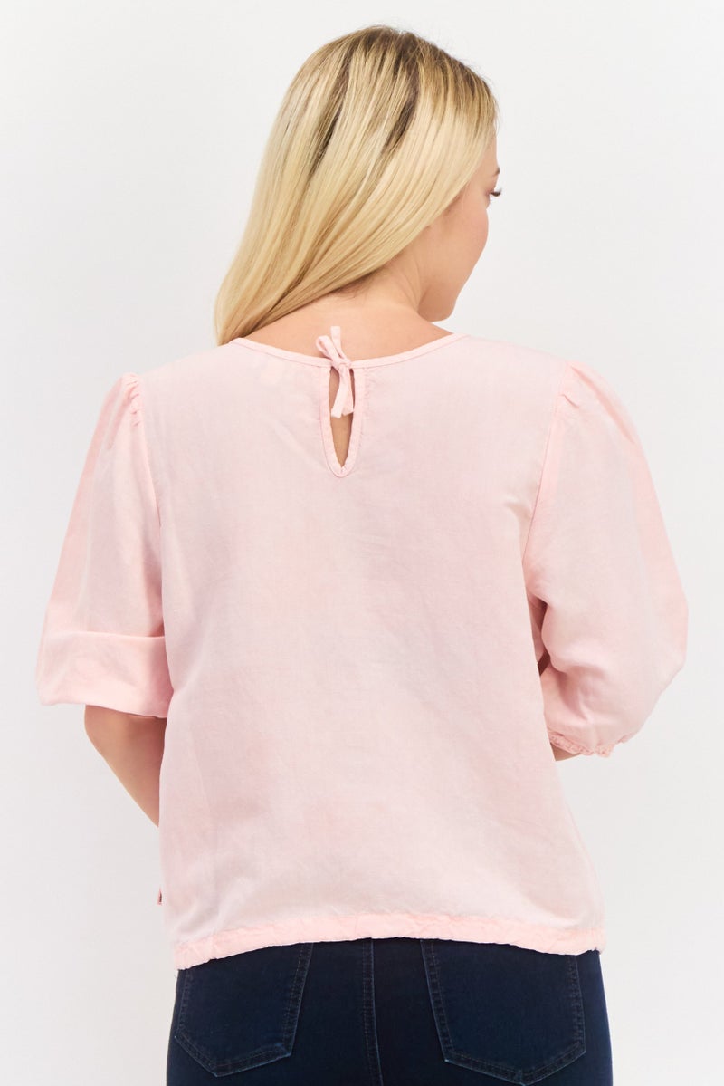 Wrangler Women Round Neck Cap Sleeves Solid Top, Light Pink - Image 3