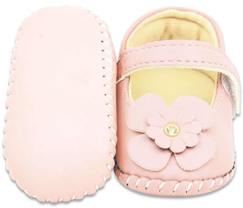 Neska Moda 6 To 12 Months Baby Girls Synthetic Leather/Rexine Floral Baby Sandal Booties (Baby Pink)-BT1218 - Image 3