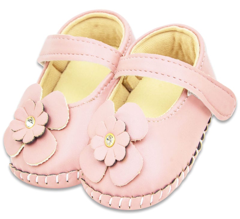 Neska Moda 6 To 12 Months Baby Girls Synthetic Leather/Rexine Floral Baby Sandal Booties (Baby Pink)-BT1218 - Image 1