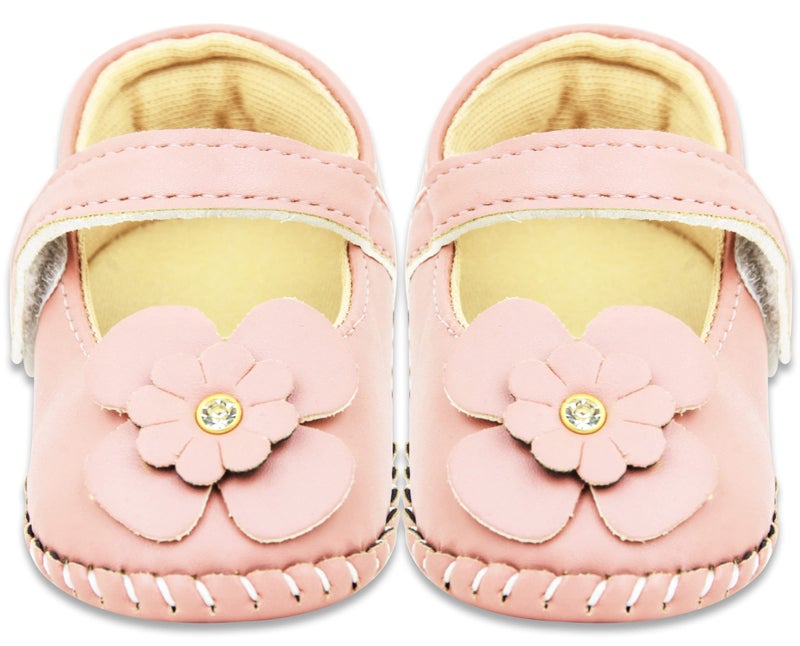 Neska Moda 6 To 12 Months Baby Girls Synthetic Leather/Rexine Floral Baby Sandal Booties (Baby Pink)-BT1218 - Image 5