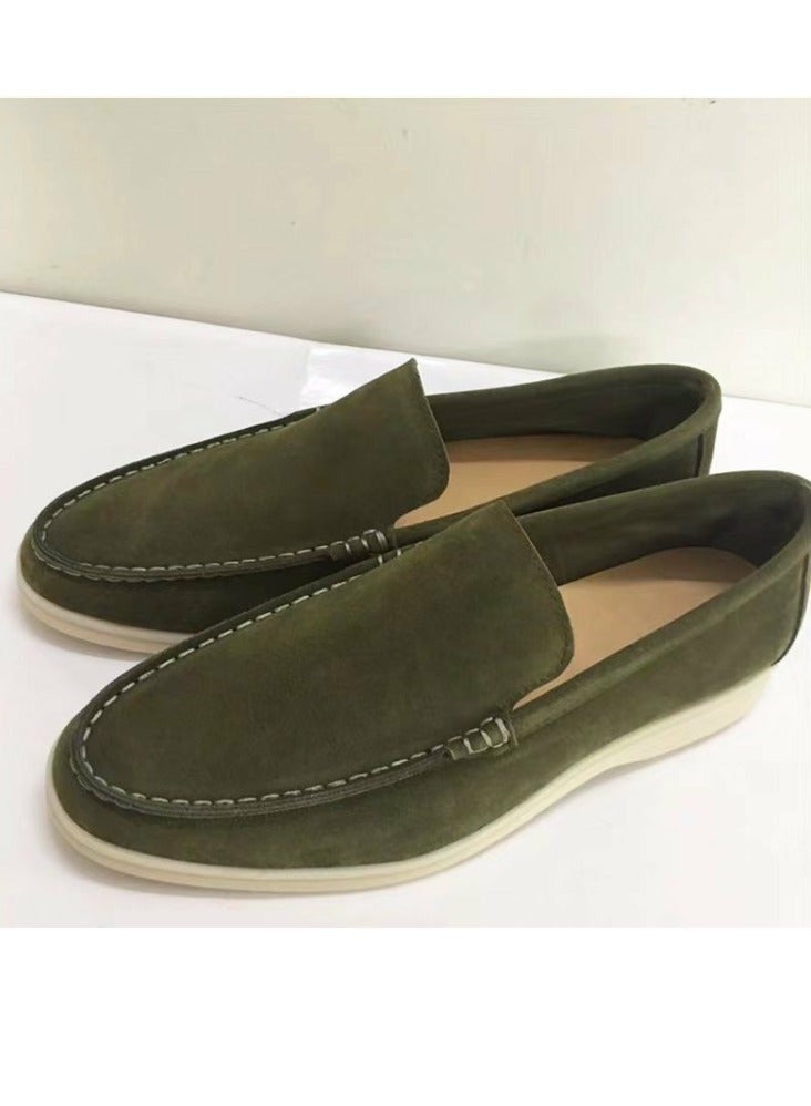 Loquat Men's Classic Loafers Slip-On Suede Shoes Lightweight And Breathable With Rubber Sole Stylish Loafers Olive Green 