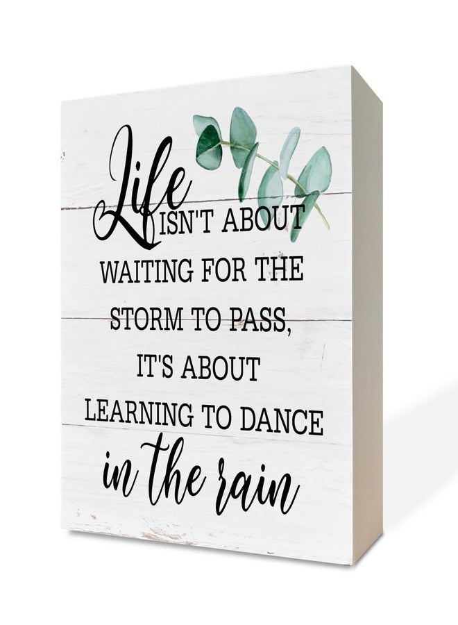 Razpah Inspirational Wood Signs, Wooden Box Sign Desk Decor, Positive Home Decor Sign, Encouragement Gift, Life isn't about Waiting for the Storm to Pass It's About Learning to Dance In The Rain - Image 1