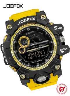 JoeFox Digital Backlight Sports Watch Casual Dual Display Stopwatch Multifunction Military Classical Calendar WristWatch Shock Resist Waterproof Watch for Men Yellow  - Image 1