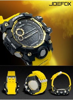 JoeFox Digital Backlight Sports Watch Casual Dual Display Stopwatch Multifunction Military Classical Calendar WristWatch Shock Resist Waterproof Watch for Men Yellow  - Image 5