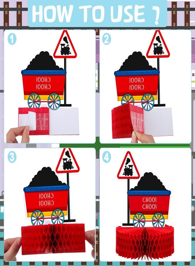 Spakon 9 Pcs Train Birthday Party Decorations Railroad Train Crossing Centerpiece Table Decorations Railway Honeycomb for Kids and Baby Shower Railroad Crossing Sign Table Toppers Photo Booth Prop - Image 3
