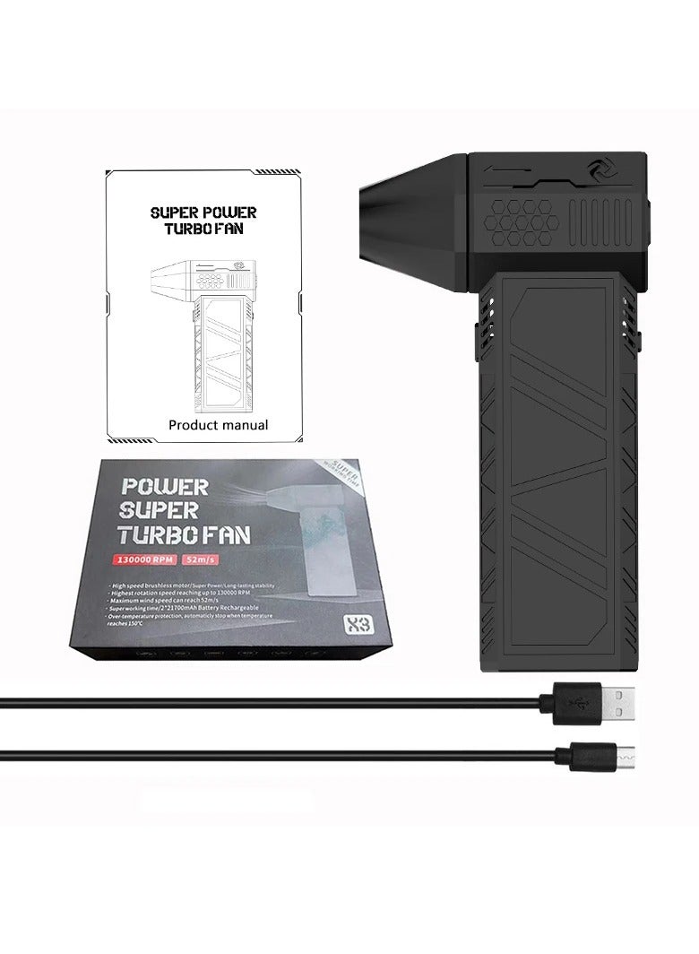 X3 Super Power Mini Super Power Turbo Jet Fan Handheld Blower with 130,000 RPM Brushless Motor, 52m/s Wind Speed, 3000mAh Battery, Portable Pocket-Sized Air Blower for Dust Removal, Cooling, Camping BBQ Air Blower, Camping Essentials  and More - Image 1