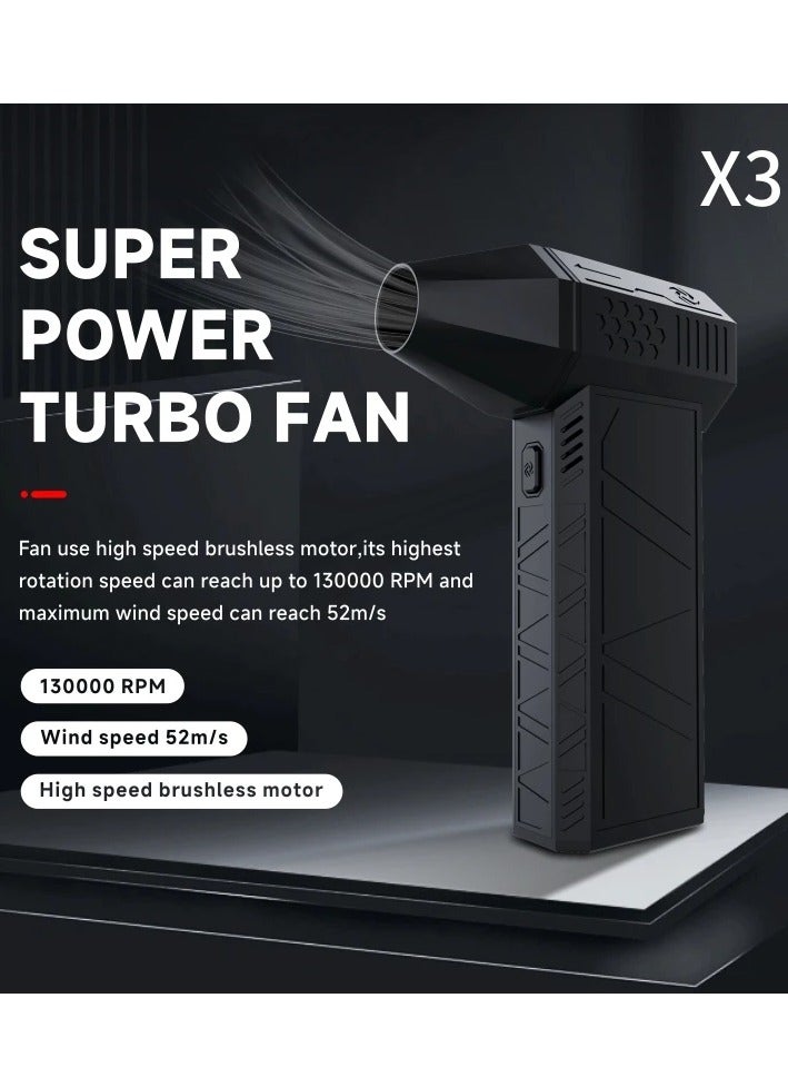 X3 Super Power Mini Super Power Turbo Jet Fan Handheld Blower with 130,000 RPM Brushless Motor, 52m/s Wind Speed, 3000mAh Battery, Portable Pocket-Sized Air Blower for Dust Removal, Cooling, Camping BBQ Air Blower, Camping Essentials  and More - Image 4