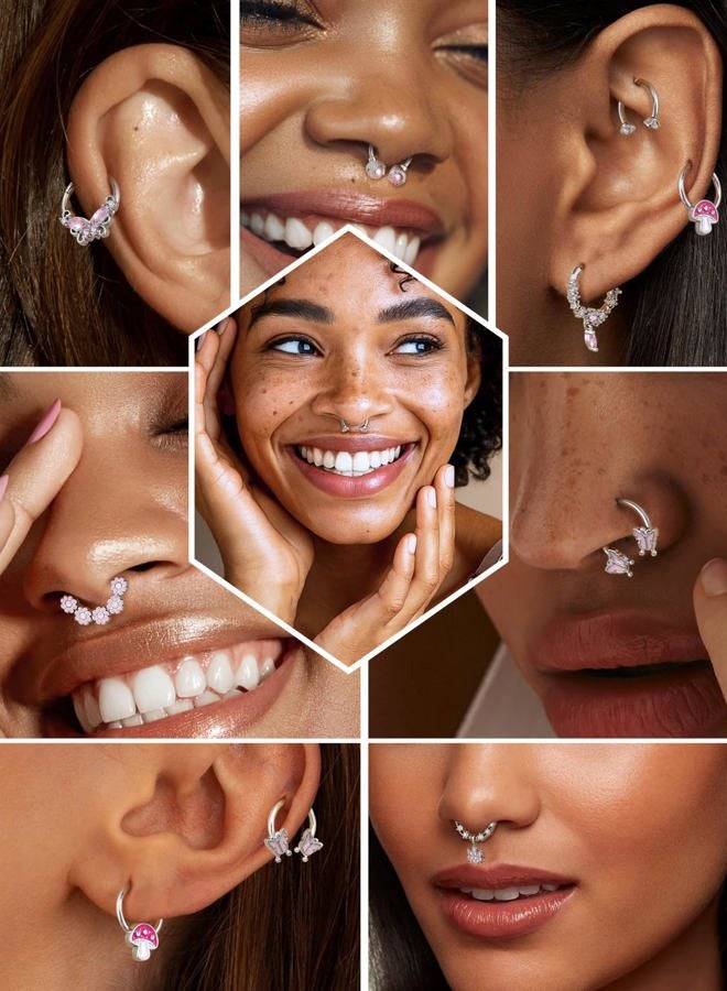 Drperfect 8 Pcs Septum Rings 16g For Women 16 Gauge Small Silver Surgical Steel Stainless Steel 8mm 10mm Septum Ring Hoop Nose Rings Septum Piercing Jewelry - Image 3