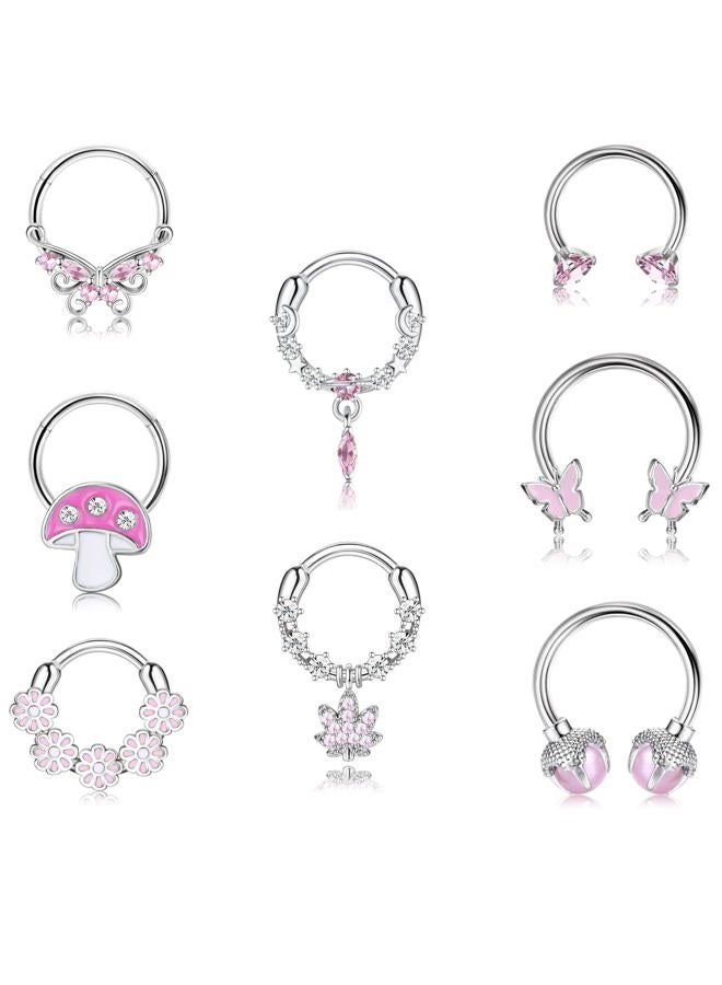 Drperfect 8 Pcs Septum Rings 16g For Women 16 Gauge Small Silver Surgical Steel Stainless Steel 8mm 10mm Septum Ring Hoop Nose Rings Septum Piercing Jewelry - Image 1