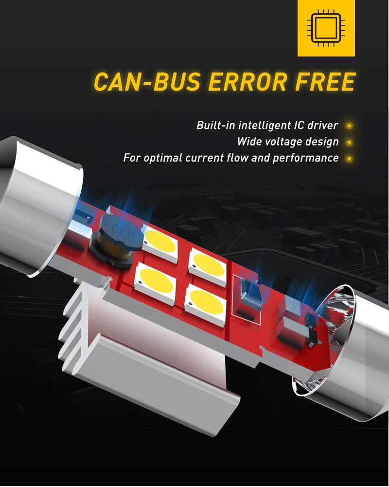 AUXITO CANBUS Error Free 31mm (1.25 inch) DE3175 DE3021 Festoon LED Bulbs 3030 Chipset 6000K White LED Replacement for Interior Map Dome and Exterior Marker License Plate Lights(Pack of 4) - Image 5