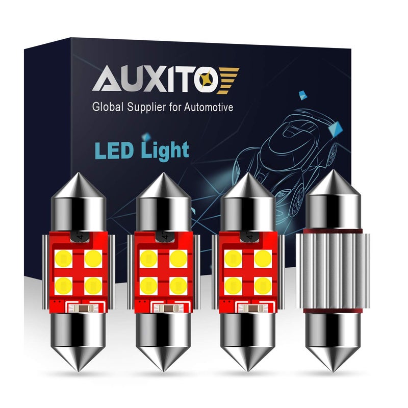 AUXITO CANBUS Error Free 31mm (1.25 inch) DE3175 DE3021 Festoon LED Bulbs 3030 Chipset 6000K White LED Replacement for Interior Map Dome and Exterior Marker License Plate Lights(Pack of 4) - Image 1