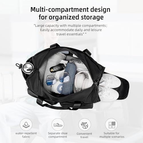 Golden Wolf Travel Duffle Bag for Men 28L Sports Gym Bag with Shoe Compartment Premium Polyester Multi-Function Waterproof Pocket Weekend Commuting Work Office, Black - Image 2