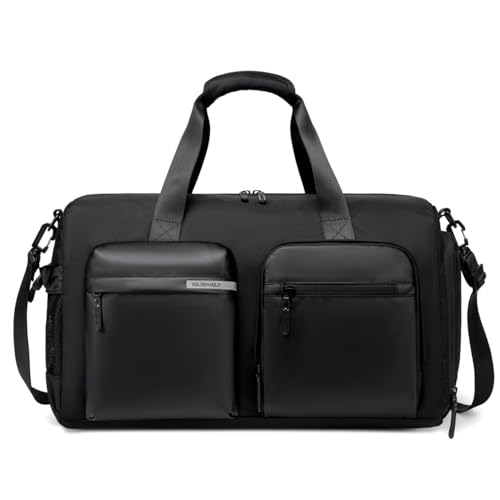 Golden Wolf Travel Duffle Bag for Men 28L Sports Gym Bag with Shoe Compartment Premium Polyester Multi-Function Waterproof Pocket Weekend Commuting Work Office, Black - Image 1