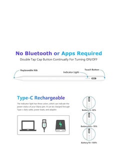Generic Stylus Pen for Android Touch Screens,Stylus Pencil for Tablet,Tablet Stylus Compatible Samsung/HuaWei/Tablet/Phone,Capacitive Pen with 2 Replacement Tips,Tablet Pencil with Palm Rejection,White  - Image 2