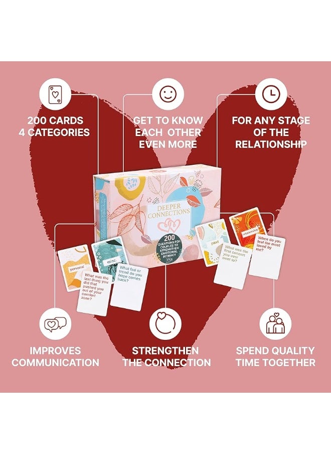 VNS Creations - VNS Creations Deeper Connections - 200 Couples Conversation Cards - Build Strong Relationships and Deeper Intimacy - Couples Card Games for Adults - Couple Games for Date Night - Games for Couples - Image 1