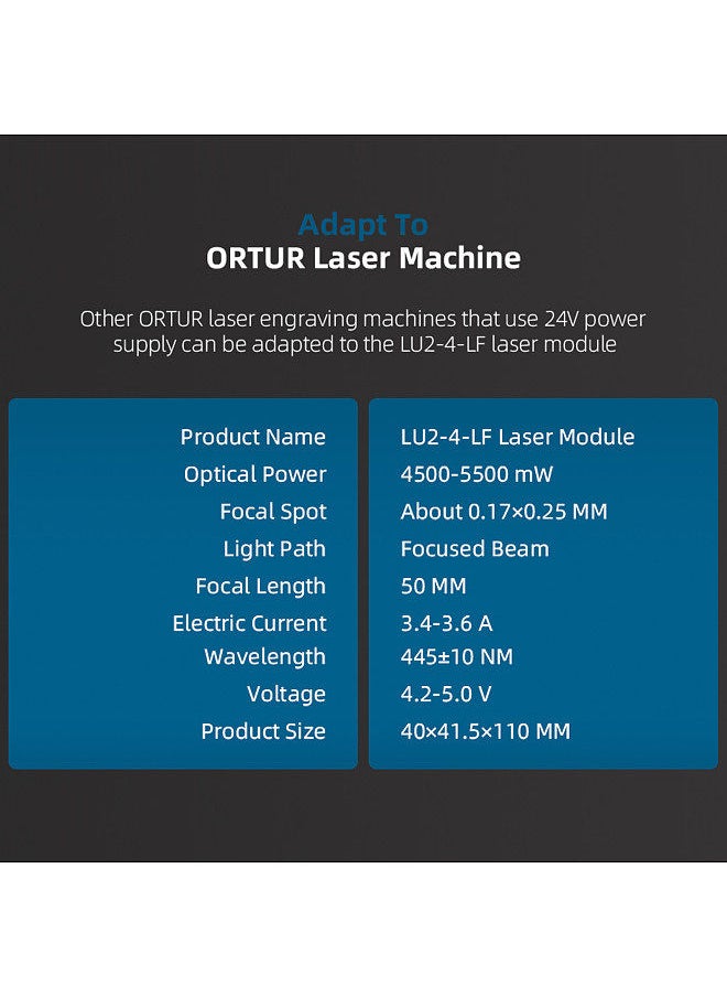 Generic - LU2-4-LF 24V Upgrade Laser Module 5W Laser Power Fixed Focus Suitable for Laser Master 2 S2/Laser Master Laser 2 PRO S2 Engraver Support Air Assist DIY Carving Engraving Machine Engraver Accessory - Image 1