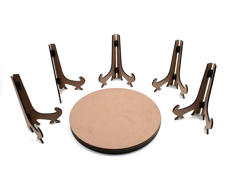 IVEI Round Plate With Foldable Stand - Set of 5 - MDF Plain Art Board for Painting, Wooden Sheet Craft, Decoupage, Resin Art Work & Decoration - Image 2