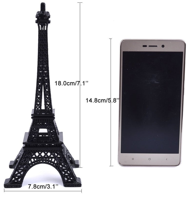 ESHATO Black Metal Eiffel Tower Statue, 7inch Decorative Figurine Replica Stand Holder for Cake Topper Table Decor Gift Party Home Decoration - Image 2