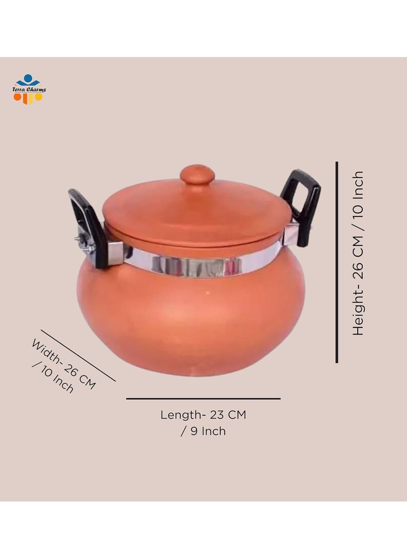 Terra Charms Terra Charms Terracotta Organic Clay Pot Cooking Serving for Palak Paneer Handi for Cooking with Lid and HandleMitti HandiDal Hand 15 LTR  - Image 3