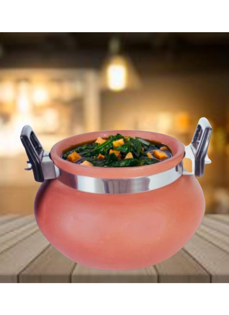 Terra Charms Terra Charms Terracotta Organic Clay Pot Cooking Serving for Palak Paneer Handi for Cooking with Lid and HandleMitti HandiDal Hand 15 LTR  - Image 1