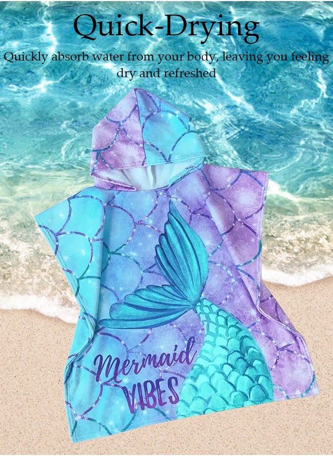 DUNISO Kids Hooded Bath Robe Microfiber Mermaid Beach Towels for Travel Quick Dry Towel for Swimmers Sand Proof Beach Towels for Kids Cool Pool Towels Beach Accessories Super Absorbent Towel  - Image 2