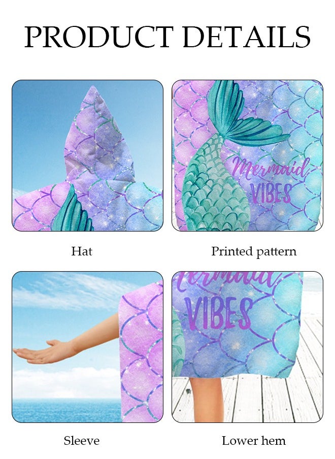 DUNISO Kids Hooded Bath Robe Microfiber Mermaid Beach Towels for Travel Quick Dry Towel for Swimmers Sand Proof Beach Towels for Kids Cool Pool Towels Beach Accessories Super Absorbent Towel  - Image 5