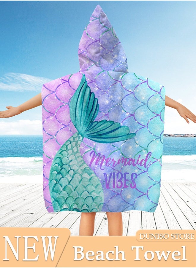 DUNISO Kids Hooded Bath Robe Microfiber Mermaid Beach Towels for Travel Quick Dry Towel for Swimmers Sand Proof Beach Towels for Kids Cool Pool Towels Beach Accessories Super Absorbent Towel  - Image 1