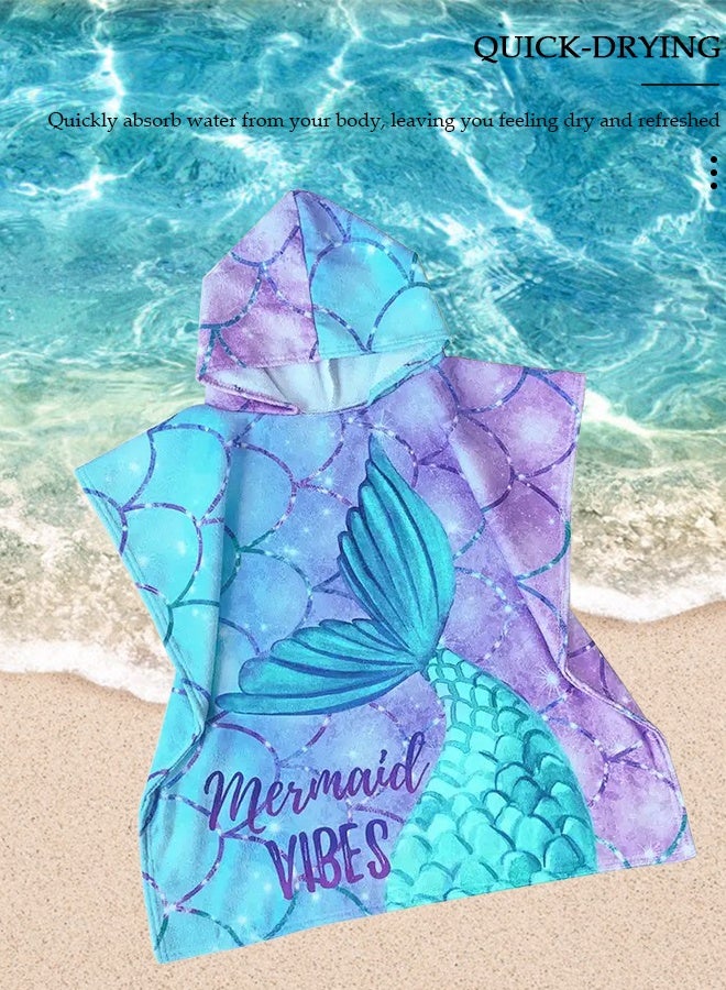 DUNISO رداء حمام للأطفال بغطاء رأس من الألياف الدقيقة ومناشف شاطئ حورية البحر للسفر ومنشفة سريعة الجفاف للسباحين ومناشف شاطئ مقاومة للرمال للأطفال ومناشف حمام سباحة رائعة وإكسسوارات شاطئ ومنشفة فائقة الامتصاص - Image 4