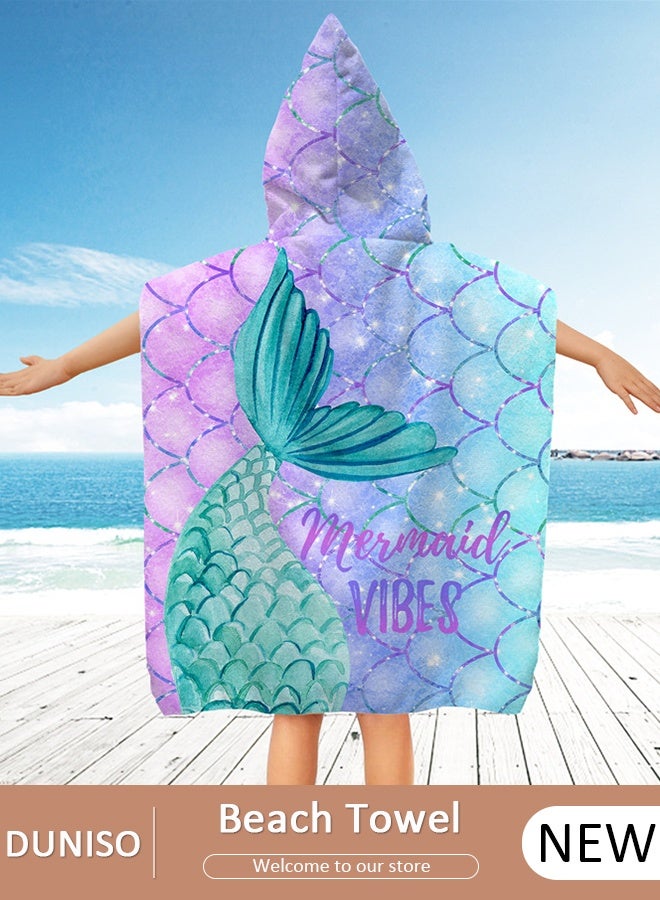 DUNISO رداء حمام للأطفال بغطاء رأس من الألياف الدقيقة ومناشف شاطئ حورية البحر للسفر ومنشفة سريعة الجفاف للسباحين ومناشف شاطئ مقاومة للرمال للأطفال ومناشف حمام سباحة رائعة وإكسسوارات شاطئ ومنشفة فائقة الامتصاص - Image 1