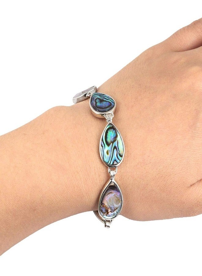 SUNYIK Natural Abalone Shell Bracelet for Women and Man, Adjustable Link Bangle for Unisex, Teardrop Shaped - Image 5