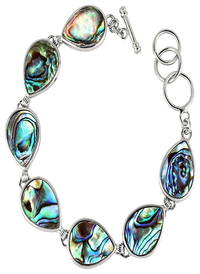 SUNYIK Natural Abalone Shell Bracelet for Women and Man, Adjustable Link Bangle for Unisex, Teardrop Shaped - Image 1