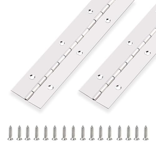 GRRONZEE 2PCS Piano Hinge 12 Inch x 1.5 Inch Stainless Steel Continuous & Piano Hinge Heavy Duty Piano Hinges, 0.04" Leaf Thickness, 0.5" Knuckle Length, Screw Included - Image 1