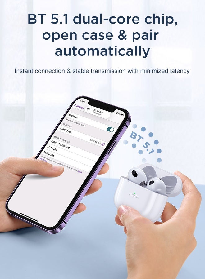 كيلا سماعات أذن لاسلكية بتقنية بلوتوث 5.1 TWS، نصف داخلية، مع غطاء واقٍ، إصدار قياسي، لون أبيض. - Image 5