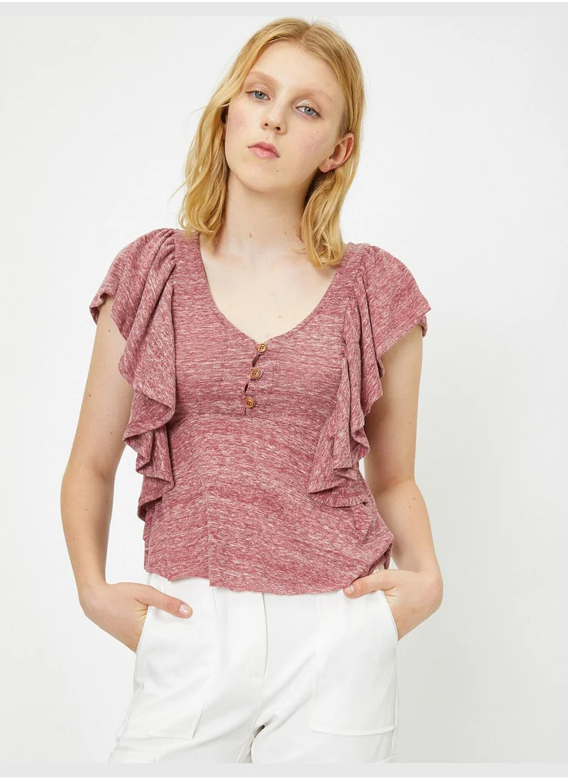 كوتون Button Detailed T-Shirt