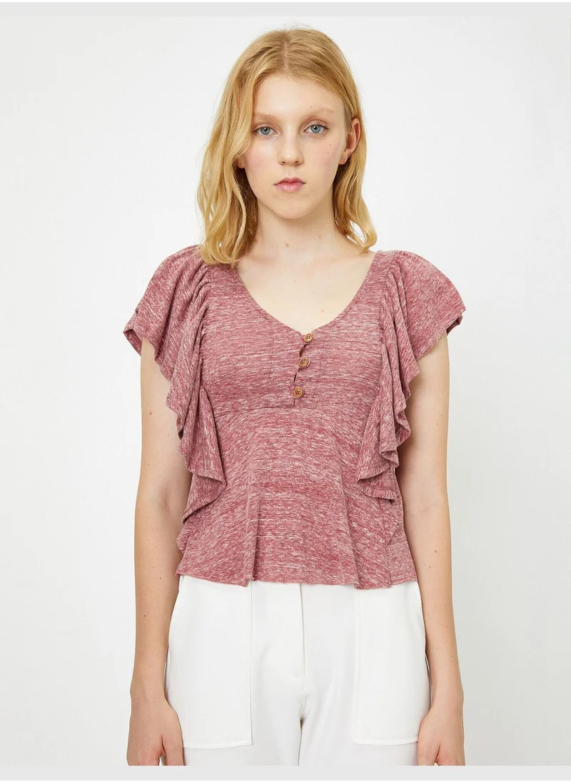 كوتون Button Detailed T-Shirt