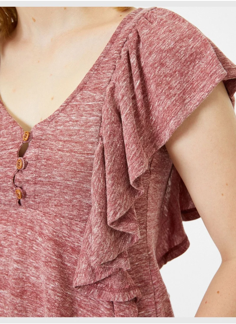 كوتون Button Detailed T-Shirt