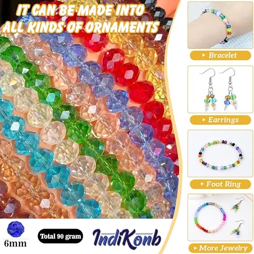 INDIKONB 6mm Glass Crystal Beads for Bracelets & Jewellery Making | Tyre Rondelle Transparent Beads for DIY Craft & Accessories (Multicolor) - Image 2