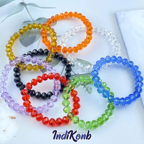 INDIKONB 6mm Glass Crystal Beads for Bracelets & Jewellery Making | Tyre Rondelle Transparent Beads for DIY Craft & Accessories (Multicolor) - Image 3